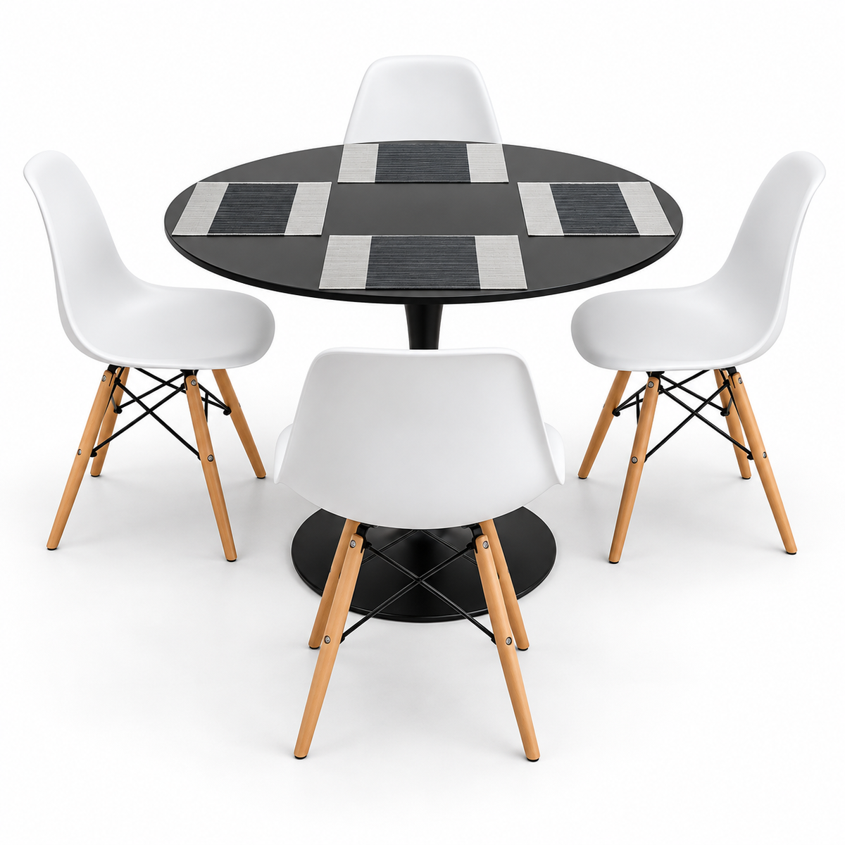 Comedor Sonic Negro de 4 Puestos con Sillas Eames e Individuales Gratis
