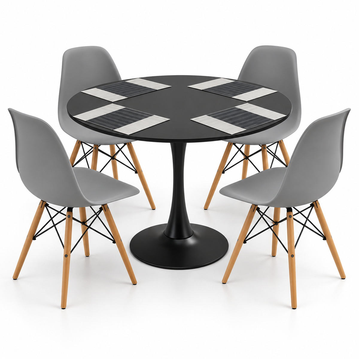 Comedor Sonic Negro de 4 Puestos con Sillas Eames e Individuales Gratis