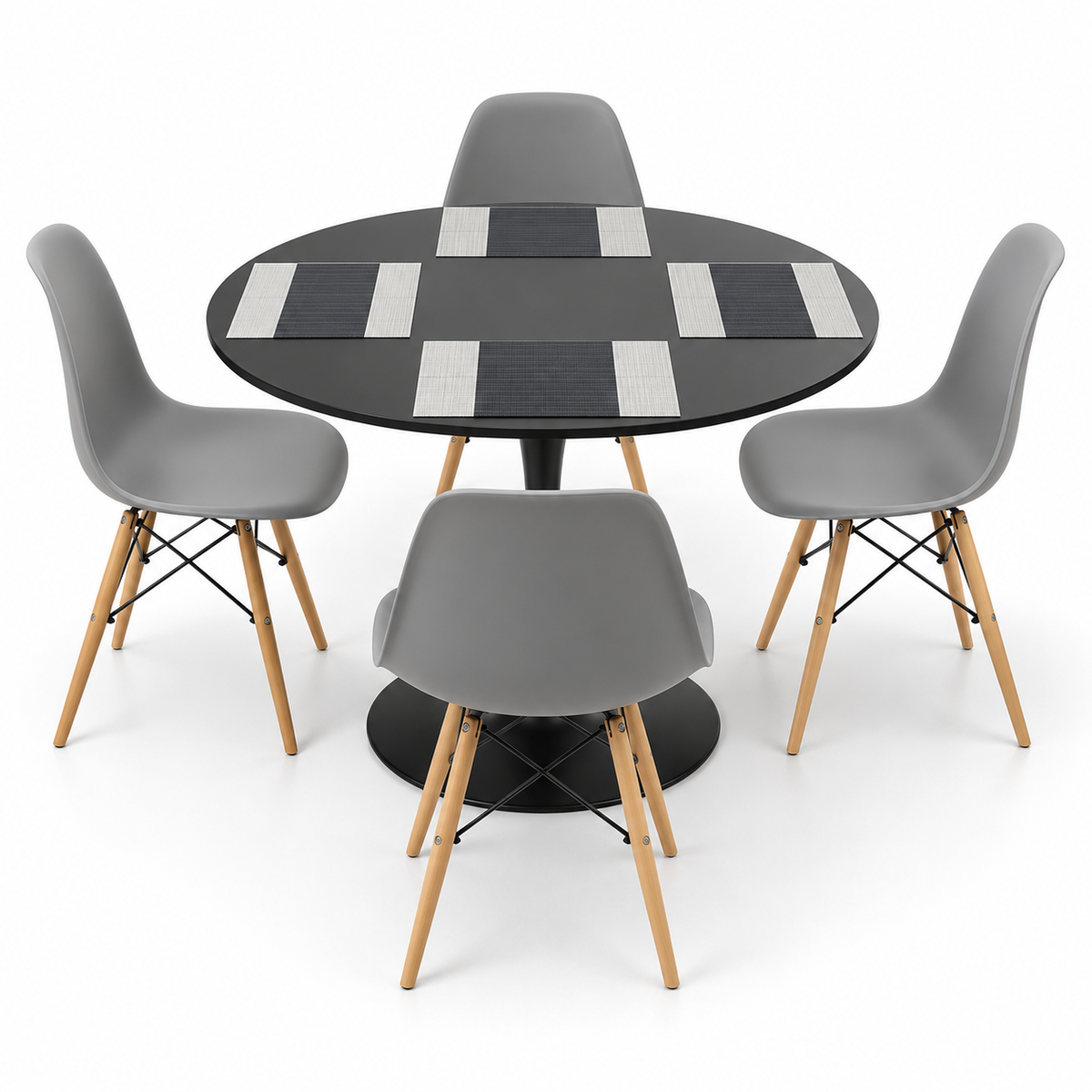 Comedor Sonic Negro de 4 Puestos con Sillas Eames e Individuales Gratis