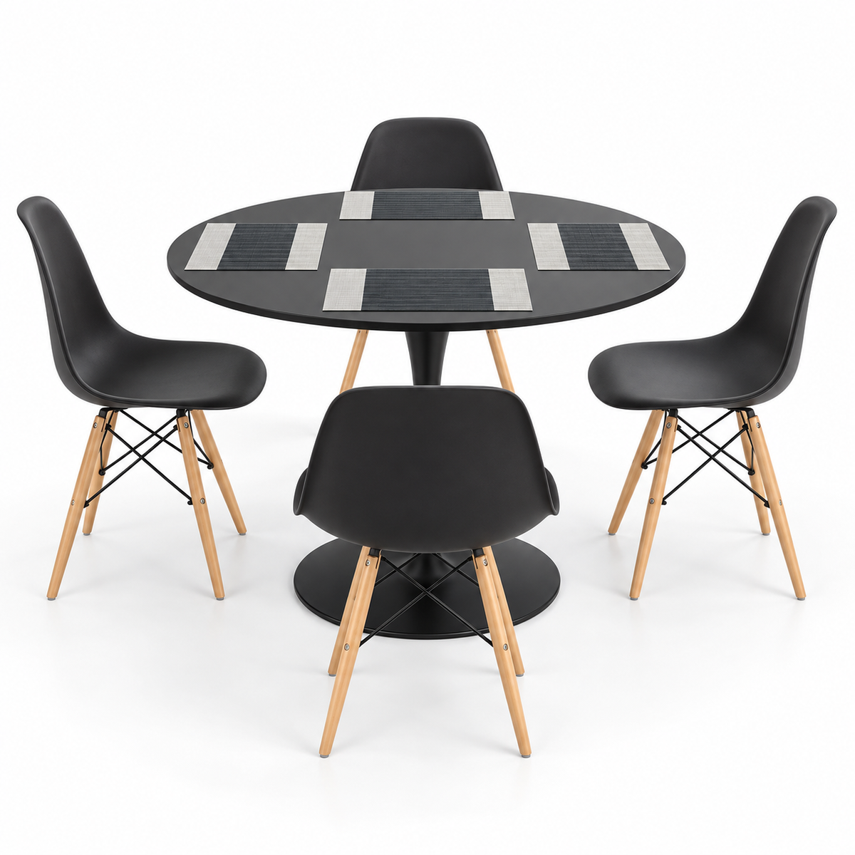 Comedor Sonic Negro de 4 Puestos con Sillas Eames e Individuales Gratis