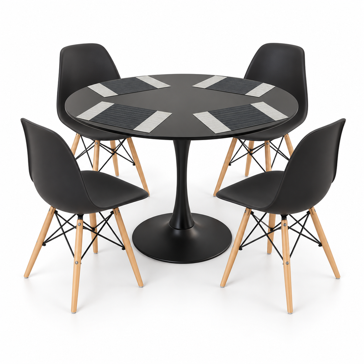 Comedor Sonic Negro de 4 Puestos con Sillas Eames e Individuales Gratis
