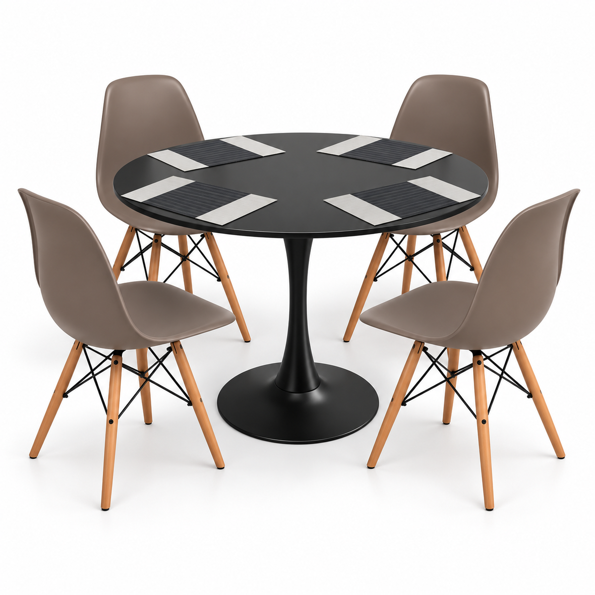 Comedor Sonic Negro de 4 Puestos con Sillas Eames e Individuales Gratis