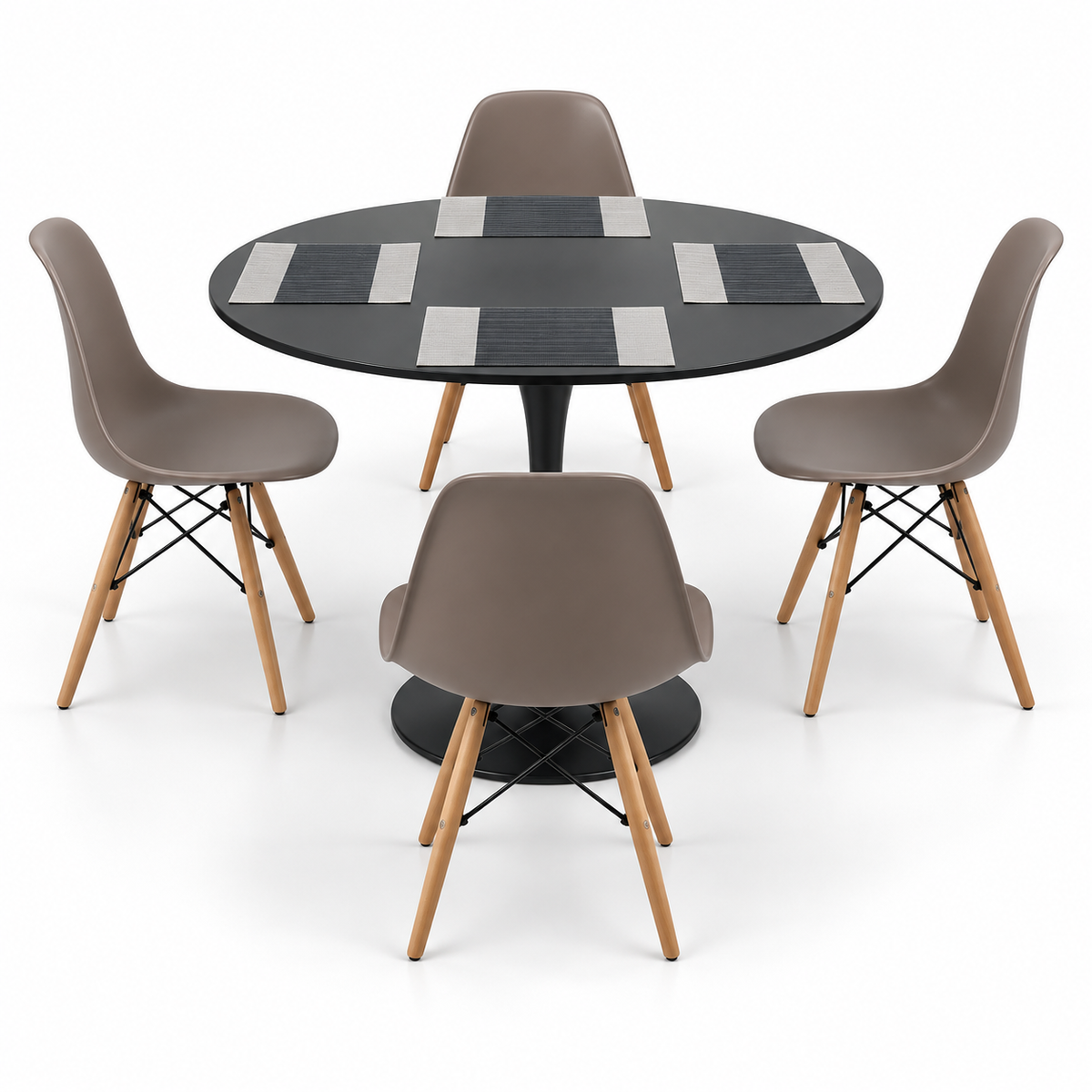 Comedor Sonic Negro de 4 Puestos con Sillas Eames e Individuales Gratis