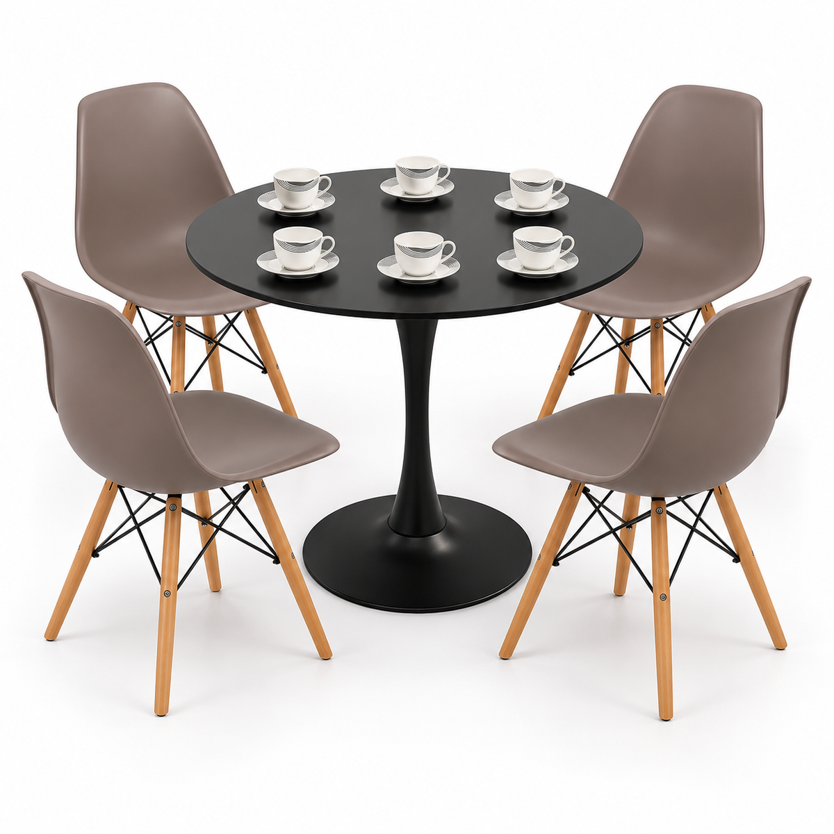 Comedor Sonic Negro de 4 Puestos con Sillas Eames y Set de Pocillos Gratis