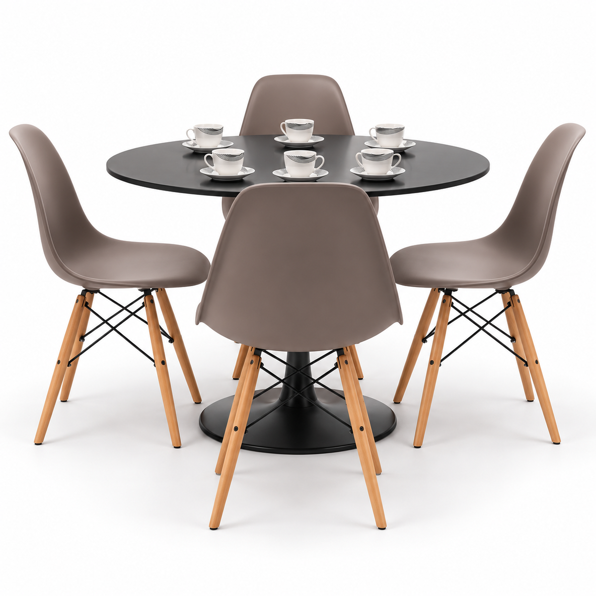 Comedor Sonic Negro de 4 Puestos con Sillas Eames y Set de Pocillos Gratis