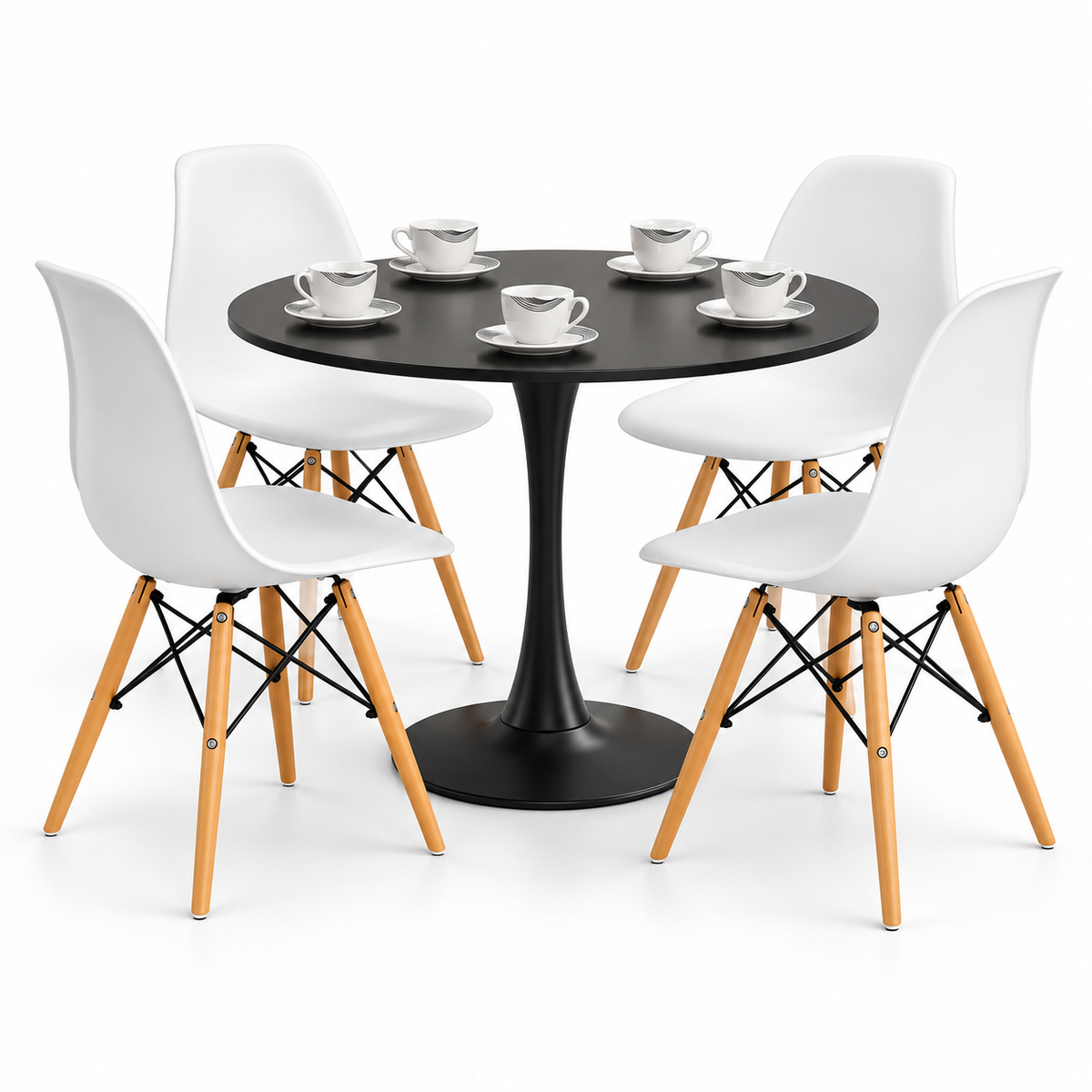 Comedor Sonic Negro de 4 Puestos con Sillas Eames y Set de Pocillos Gratis
