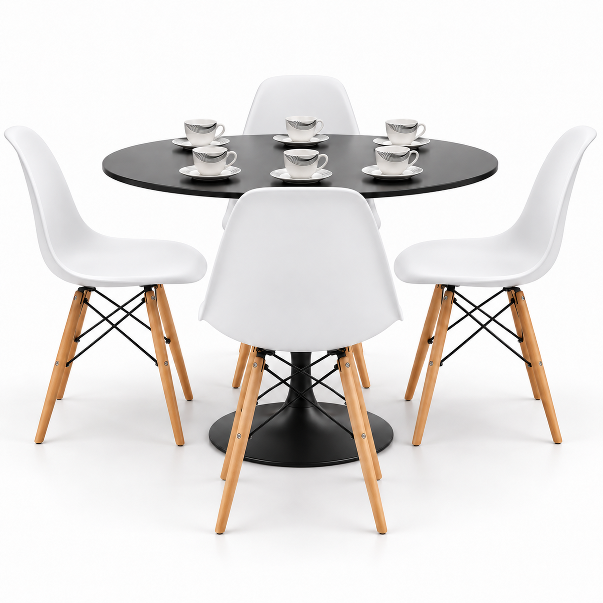 Comedor Sonic Negro de 4 Puestos con Sillas Eames y Set de Pocillos Gratis