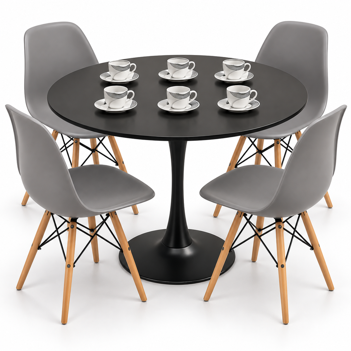 Comedor Sonic Negro de 4 Puestos con Sillas Eames y Set de Pocillos Gratis