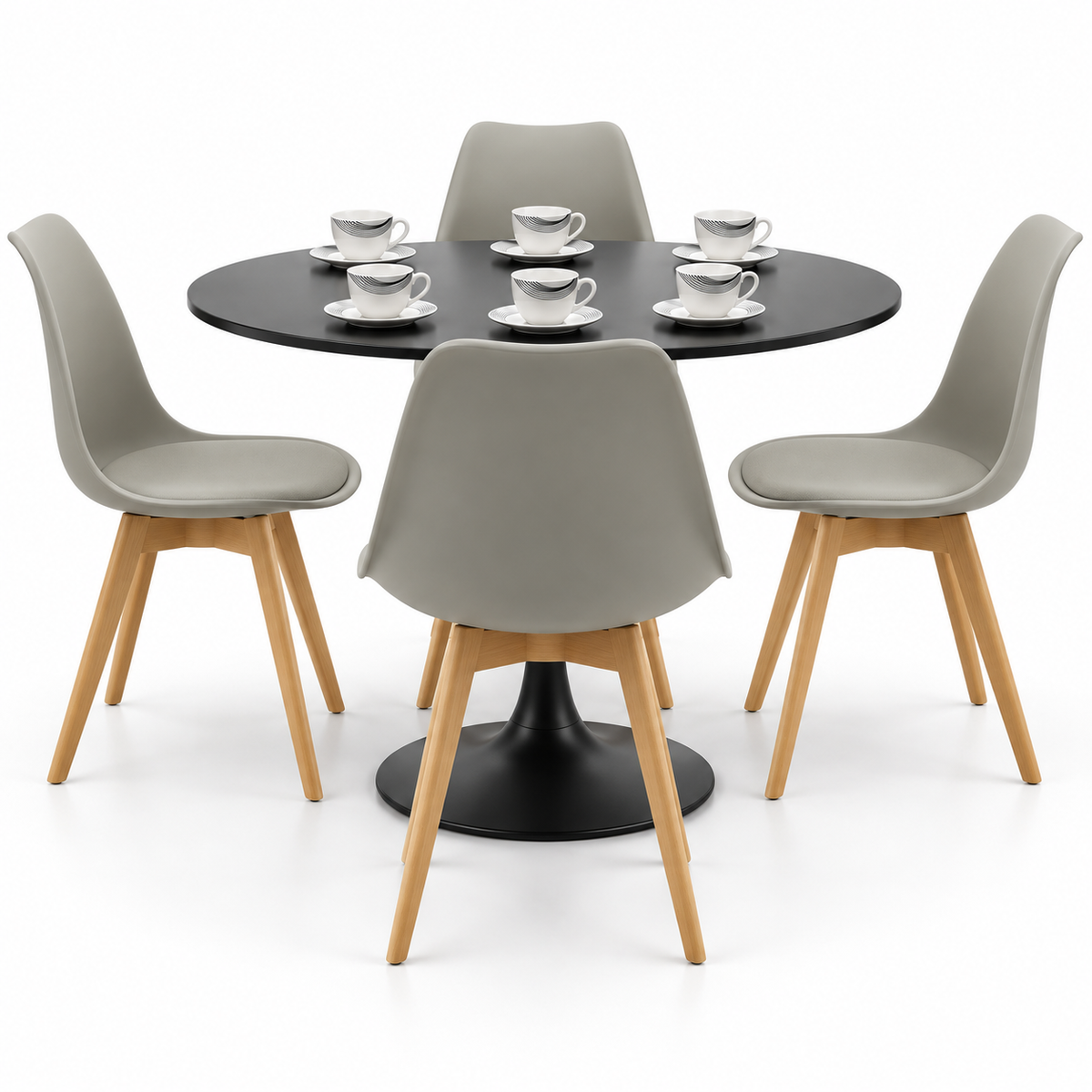 Comedor Sonic Negro de 4 Puestos con Sillas Emma Estándar y Pocillos Gratis