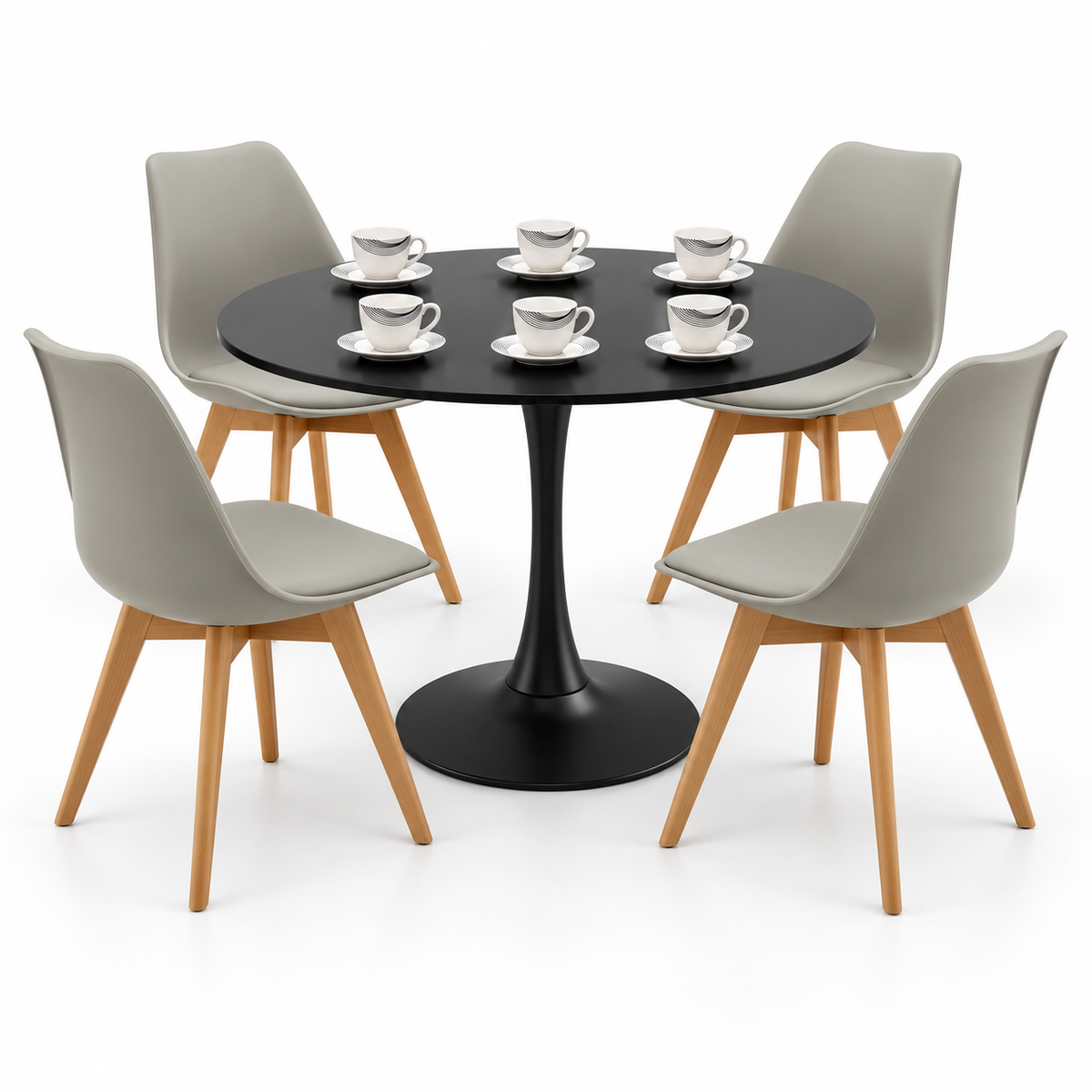 Comedor Sonic Negro de 4 Puestos con Sillas Emma Estándar y Pocillos Gratis