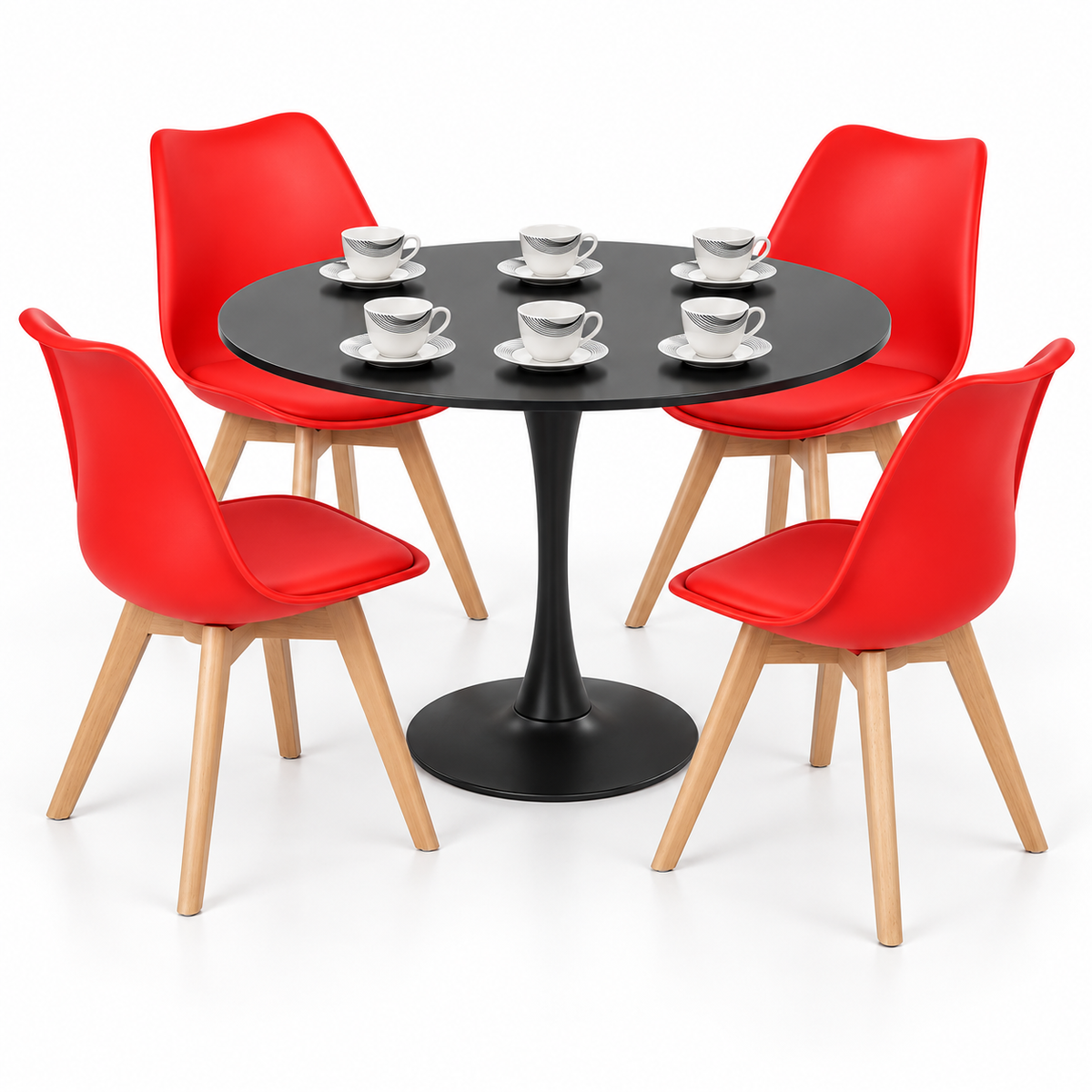 Comedor Sonic Negro de 4 Puestos con Sillas Emma Estándar y Pocillos Gratis