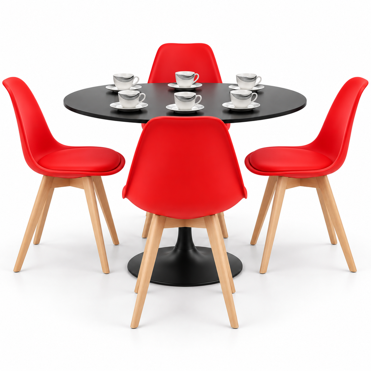 Comedor Sonic Negro de 4 Puestos con Sillas Emma Estándar y Pocillos Gratis