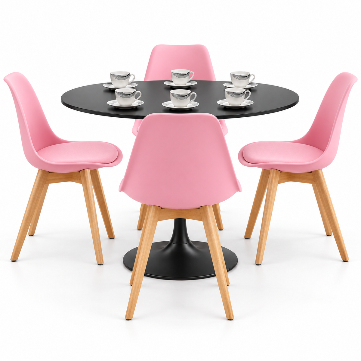 Comedor Sonic Negro de 4 Puestos con Sillas Emma Estándar y Pocillos Gratis