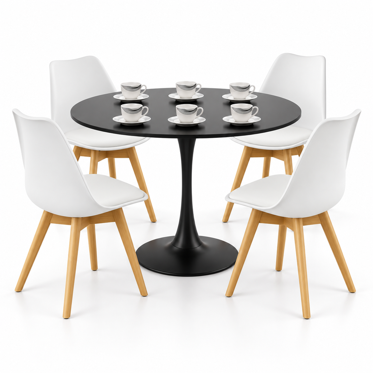 Comedor Sonic Negro de 4 Puestos con Sillas Emma Estándar y Pocillos Gratis