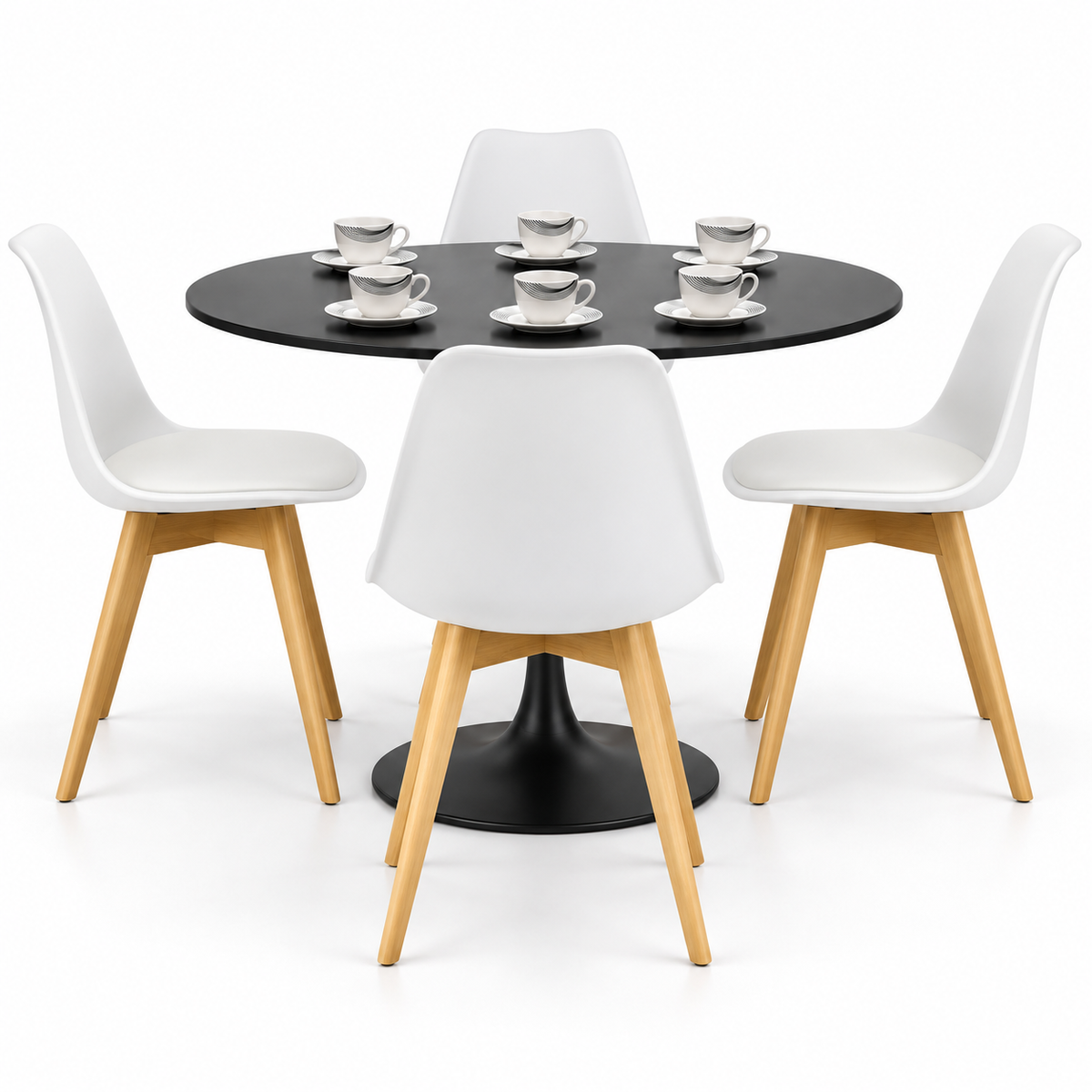 Comedor Sonic Negro de 4 Puestos con Sillas Emma Estándar y Pocillos Gratis