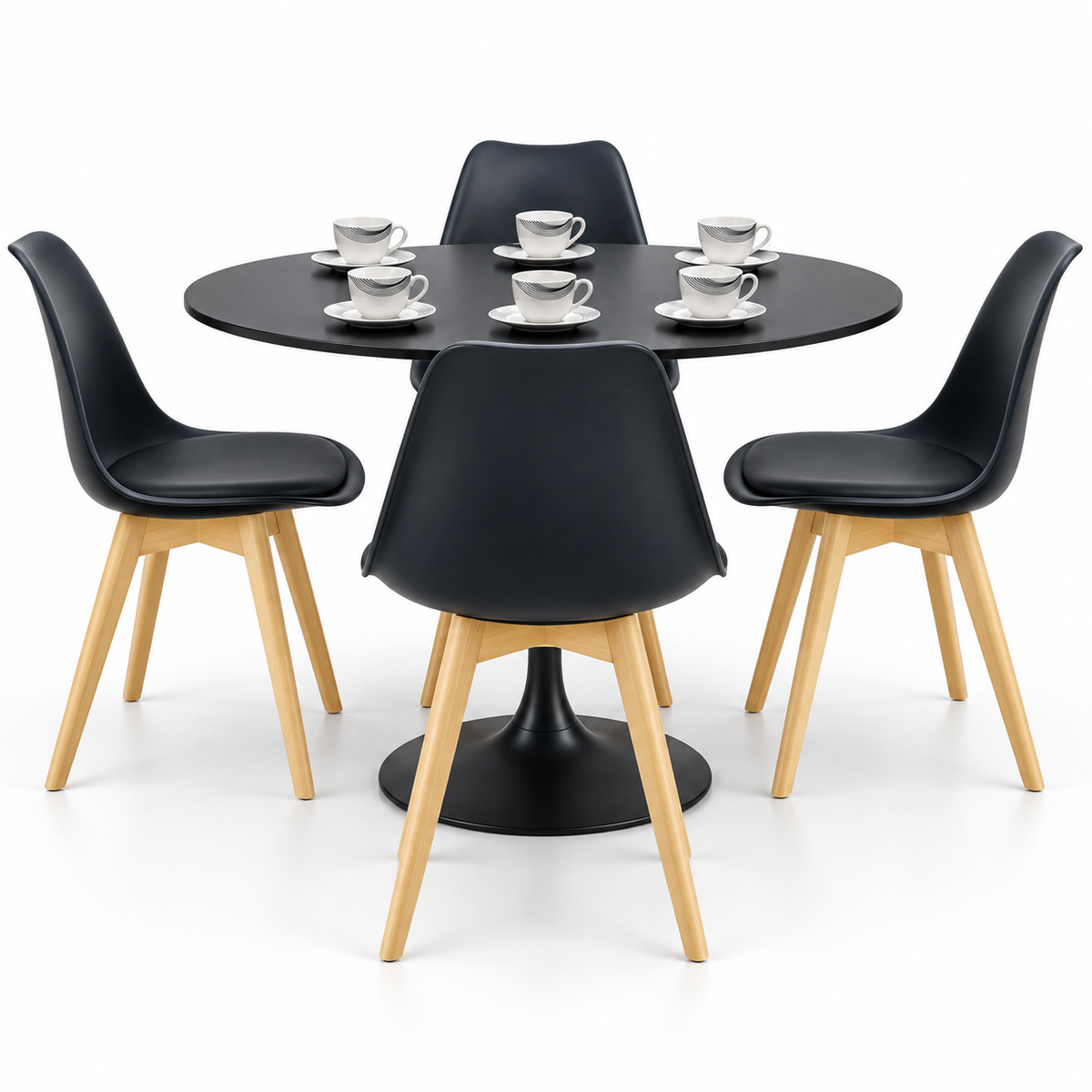 Comedor Sonic Negro de 4 Puestos con Sillas Emma Estándar y Pocillos Gratis