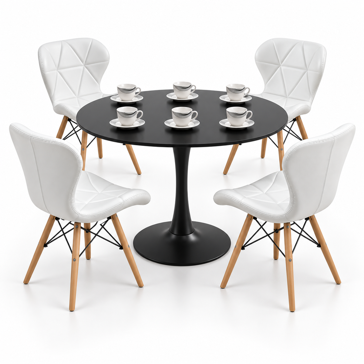Comedor Sonic Negro de 4 Puestos con Sillas Mariposa Estándar y Pocillos Gratis