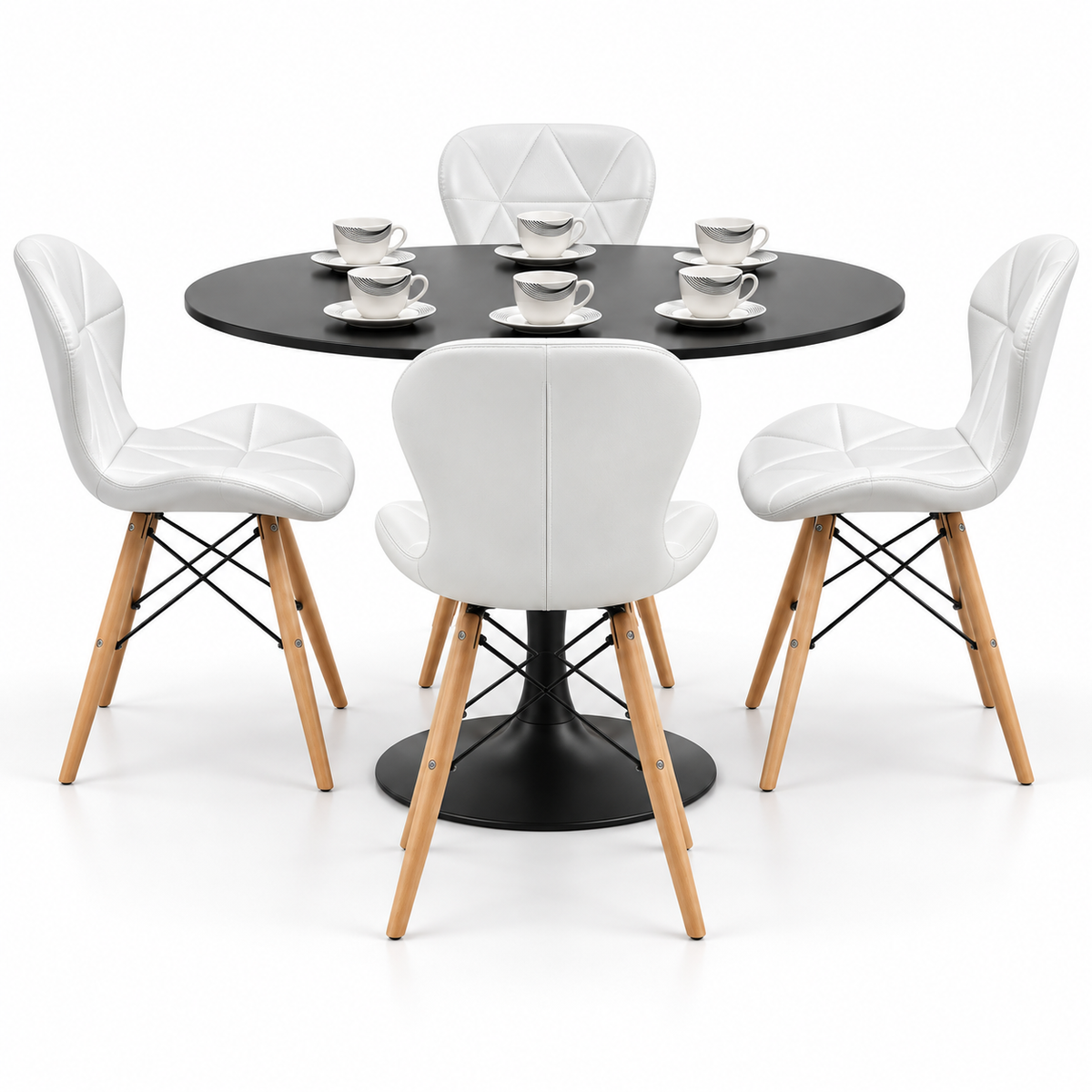 Comedor Sonic Negro de 4 Puestos con Sillas Mariposa Estándar y Pocillos Gratis