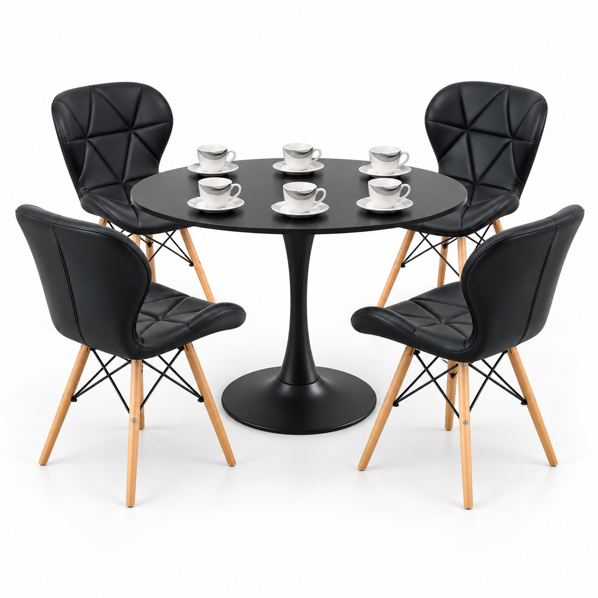 Comedor Sonic Negro de 4 Puestos con Sillas Mariposa Estándar y Pocillos Gratis