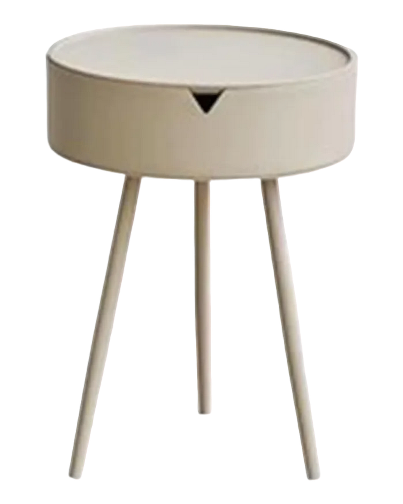 Mesita auxiliar beige PP con cajón y patas de madera para sala u oficina
