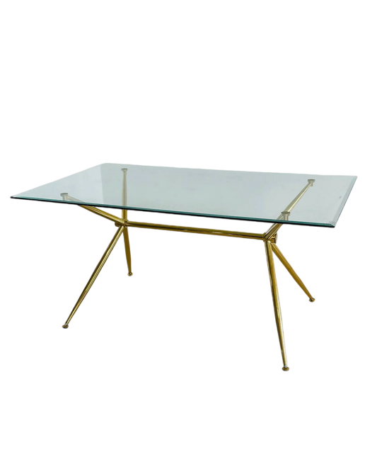 MESA CRISTAL 160x90CM BASE DORADA