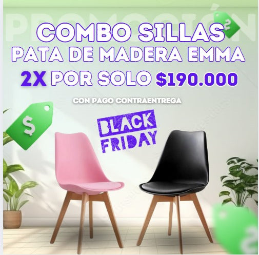 Silla EMA acolchada patas de madera x 2 unidades
