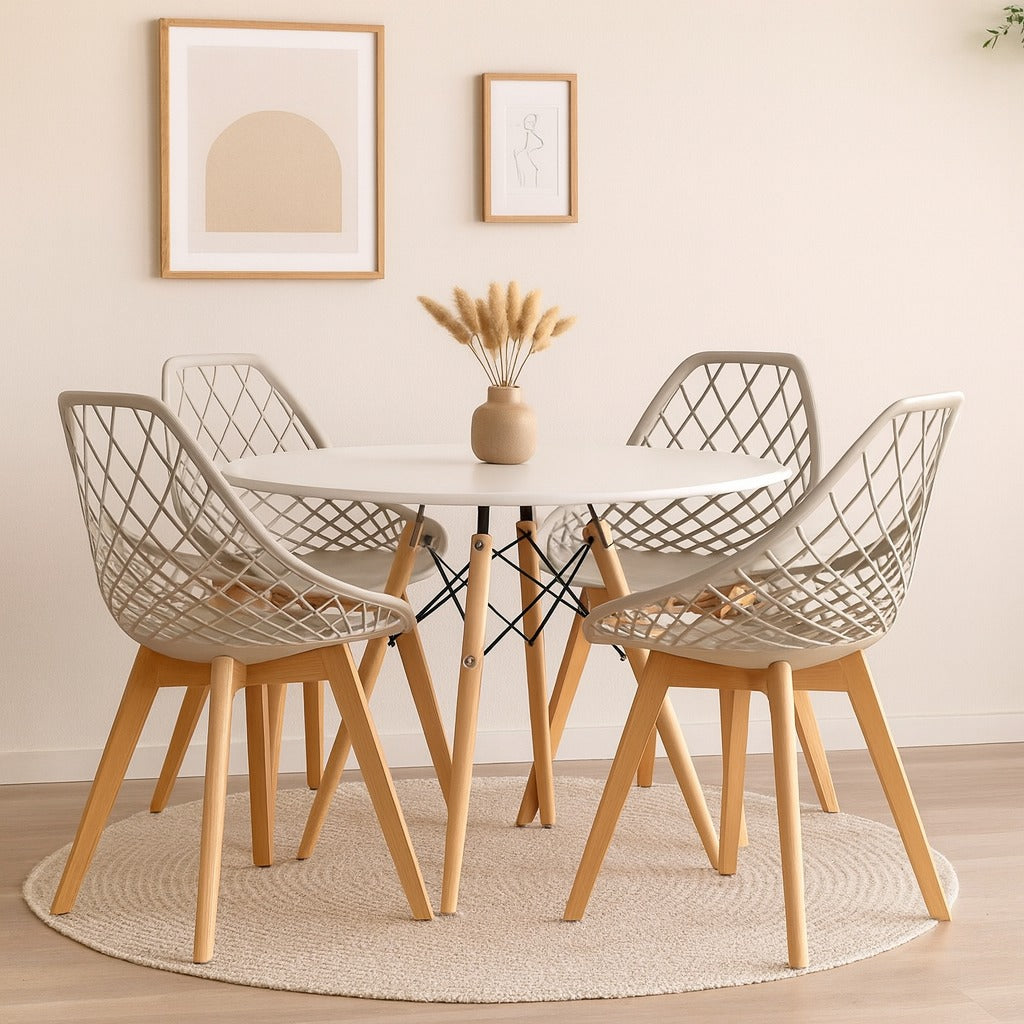 Comedor circular Eames con sillas Turia para apartamento y uso diario