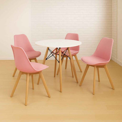Comedor tipo Eames con sillas Emma rosadas para comedor o cafetería