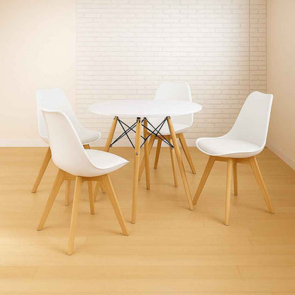 Comedor tipo Eames con sillas Emma color beige para sala comedor