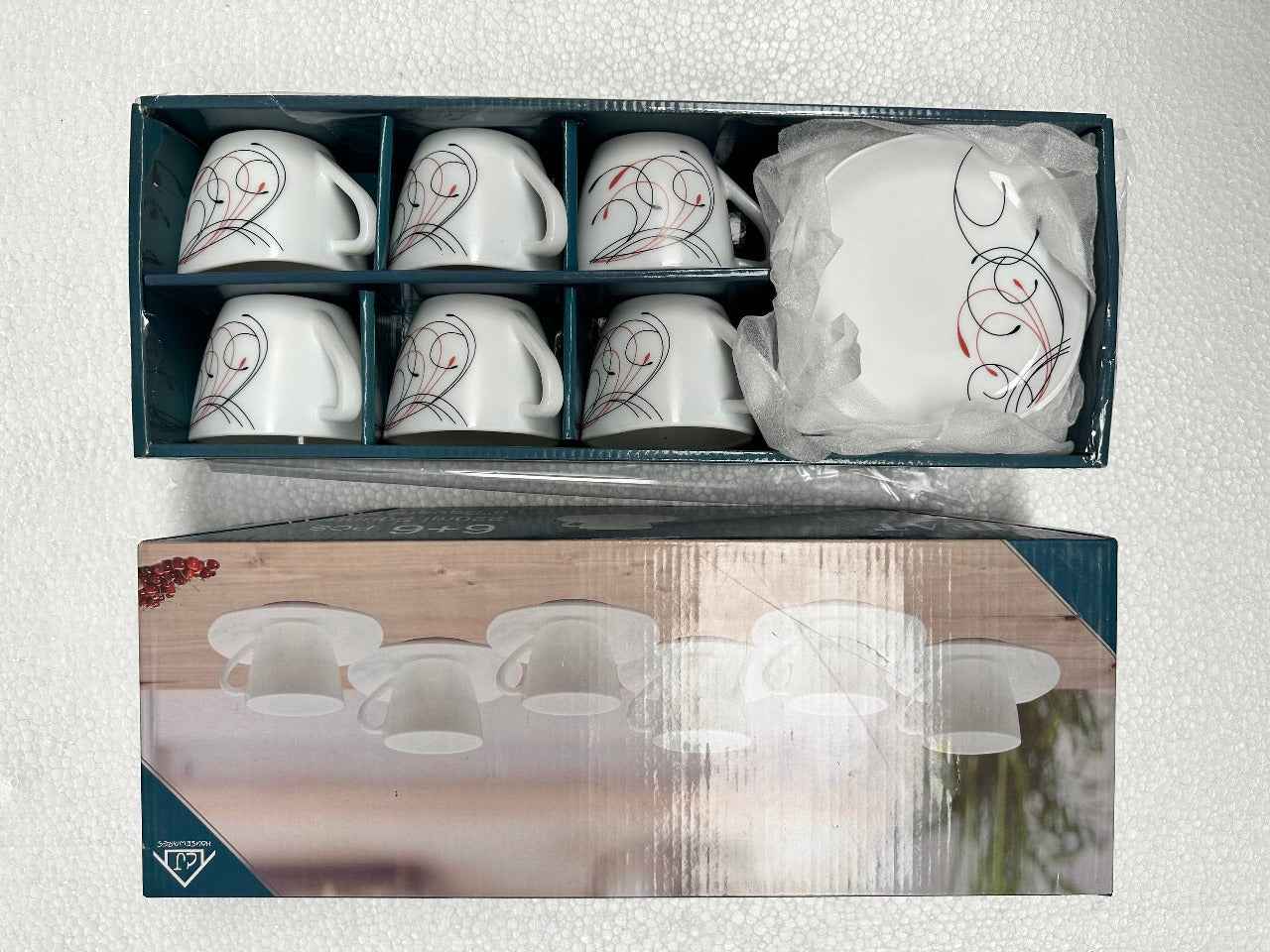 Juego de pocillos de cerámica con platos cuadrados para mesa y decoración