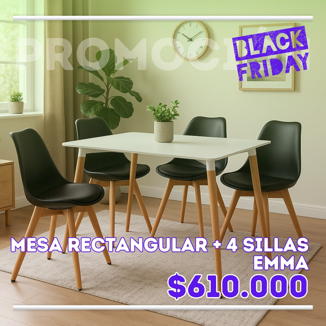 Comedor mesa rectangular y sillas EMA acolchadas