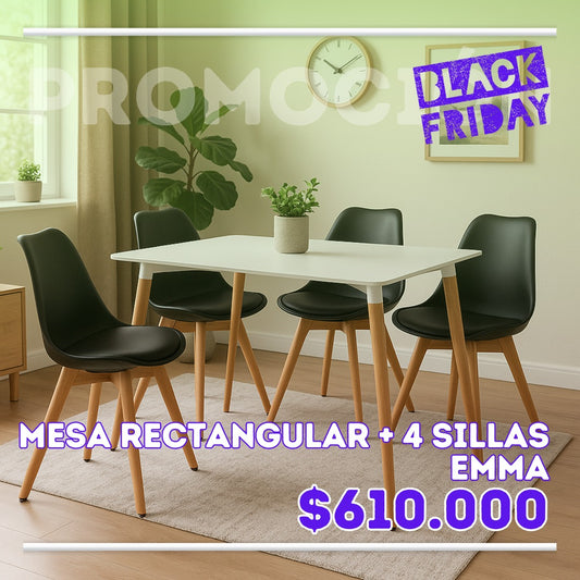Comedor mesa rectangular y sillas EMA acolchadas