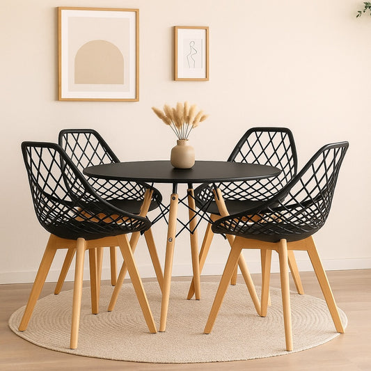 Combo comedor con mesa Eames circular y silla Turia para hogar moderno