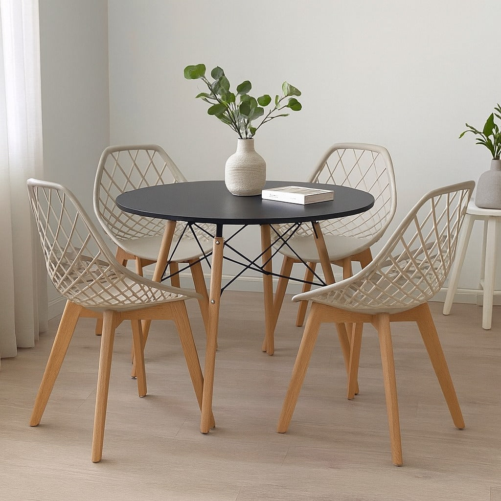 Comedor moderno con mesa redonda Eames y sillas Turia para sala comedor