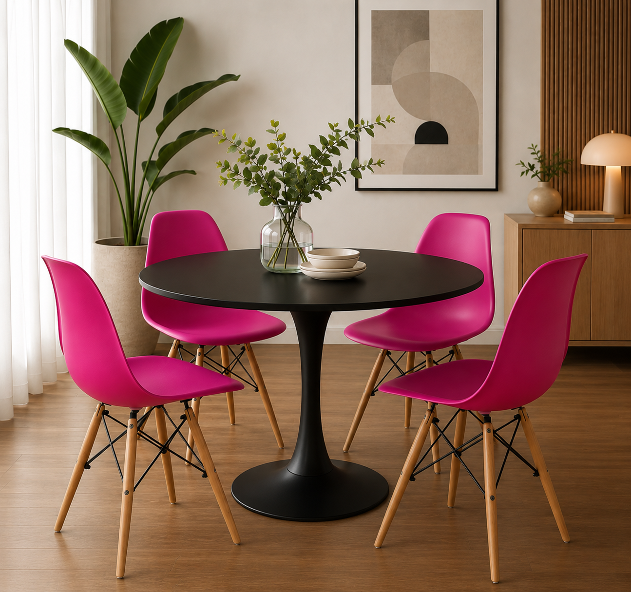 Comedor Sonic Blanco con sillas Eames Estandar