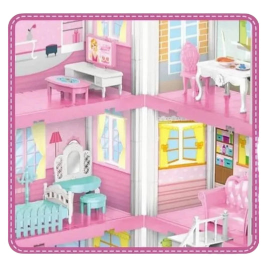 Casa De Muñecas 4 Pisos Con Luces Muebles y Figuras, 366 Piezas