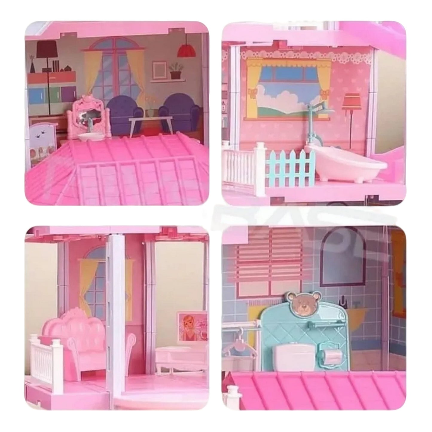 Casa De Muñecas 4 Pisos Con Luces Muebles y Figuras, 366 Piezas