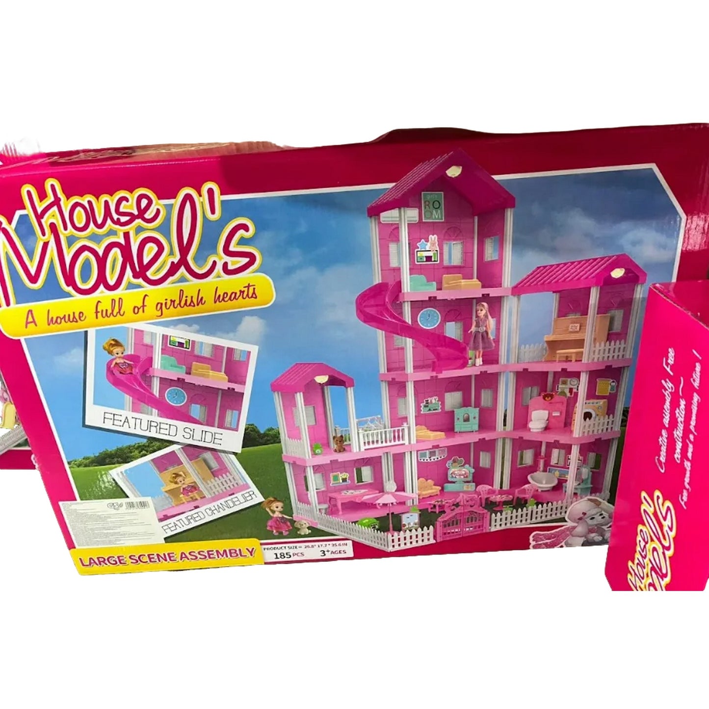 Casa De Muñecas 4 Pisos Con Luces Muebles y Figuras, 185 Piezas