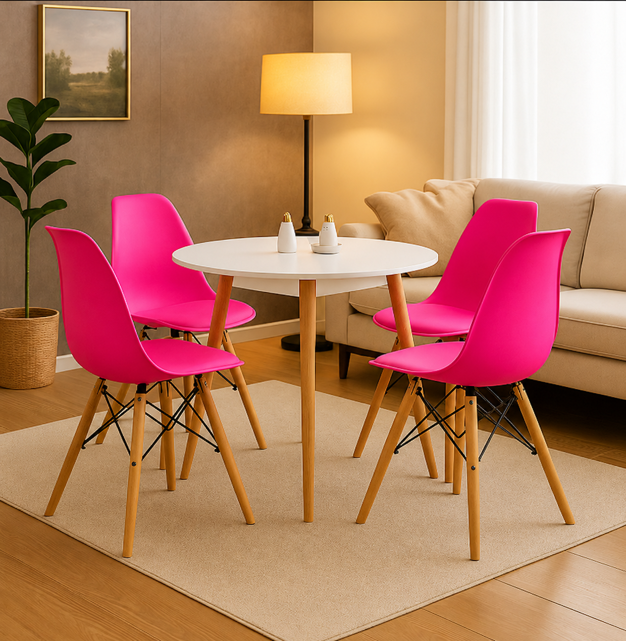 Comedor Minimalista Mesa Redonda (3 soportes) con Silla Eames Premium