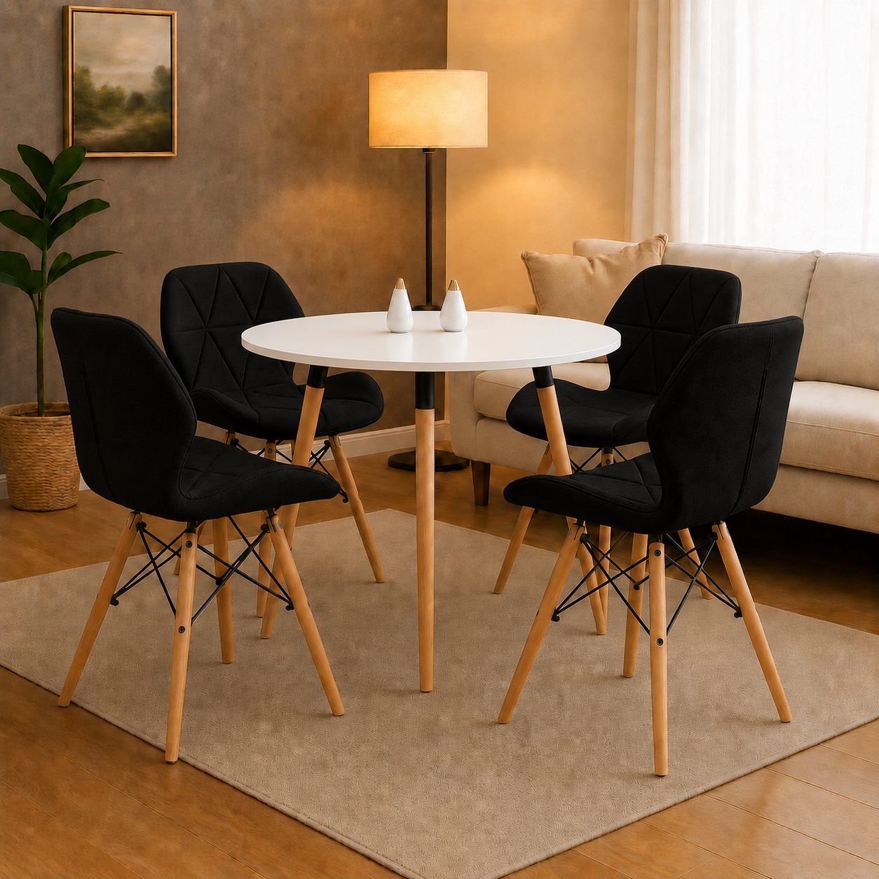 Comedor redondo premium con sillas Mariposa para hogar