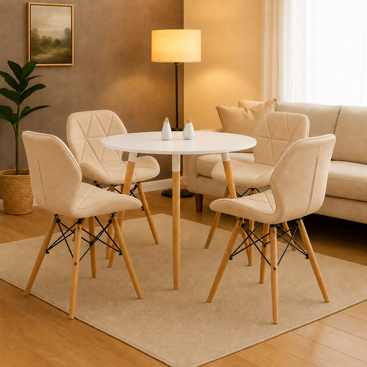 Comedor moderno con mesa Emma de 3 soportes y sillas Mariposa