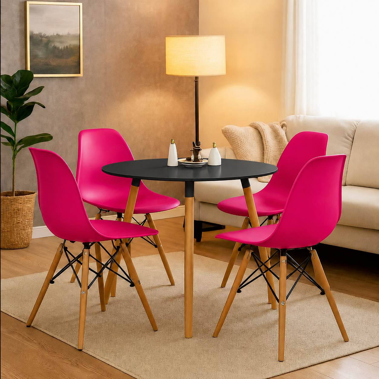 Comedor Minimalista Mesa Redonda (3 soportes) con Silla Eames Estandar