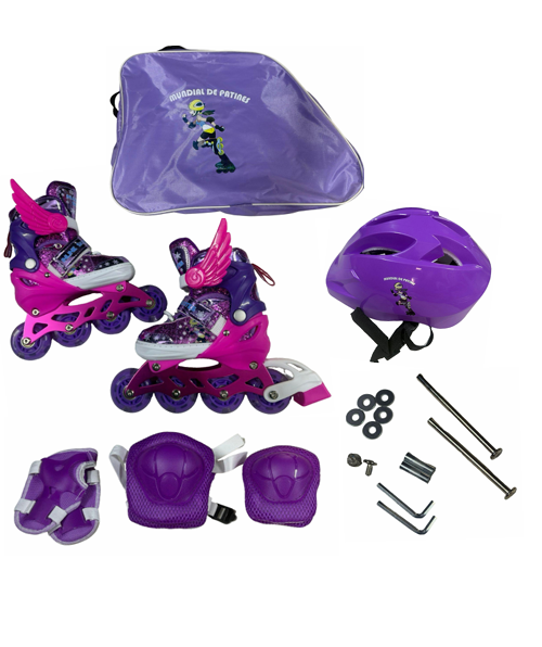 Kit Patines Niña Con Luces, Casco Y Protecciones