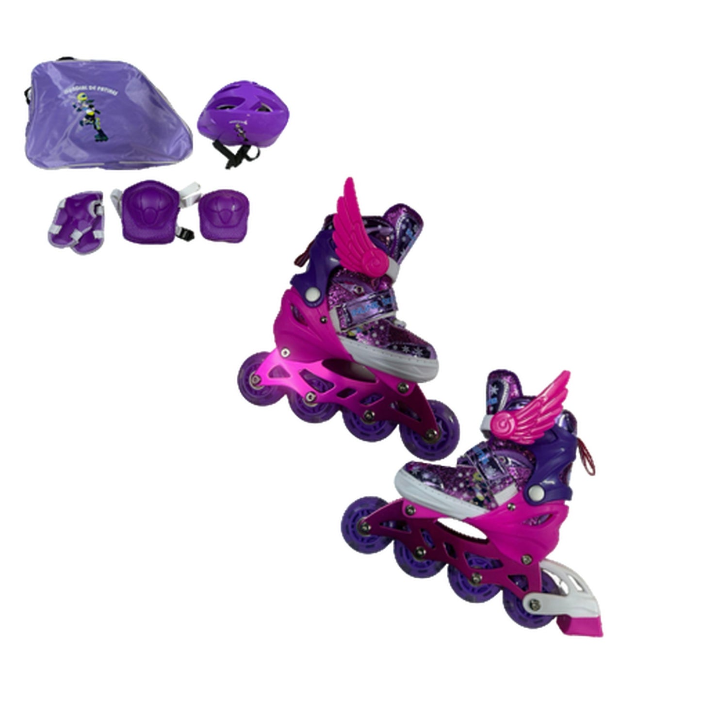 Kit Patines Niña Con Luces, Casco Y Protecciones