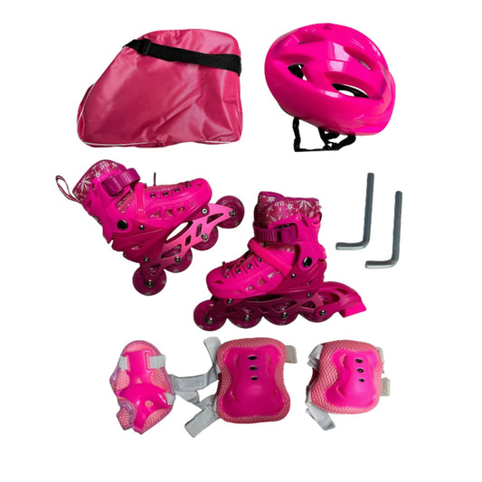 Kit De Patines Ajustables Para Niña Con Casco Y Protecciones