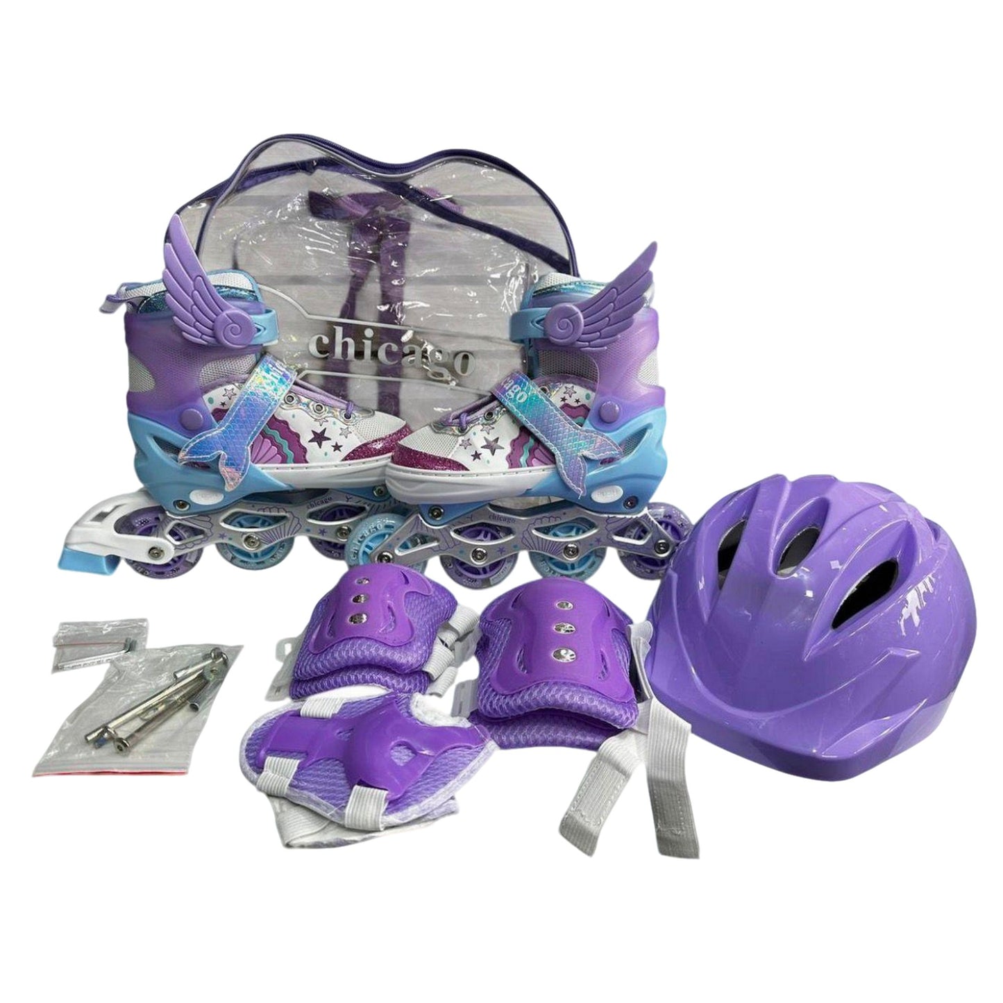 Patines En Línea Con Alas Y Luces, Casco Y Protectores