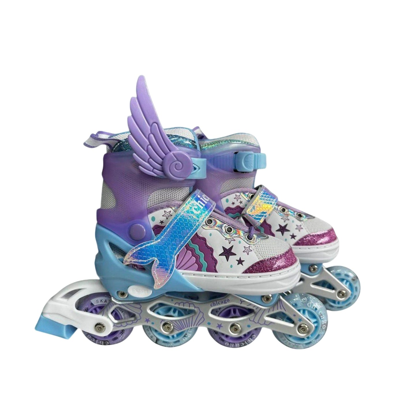 Patines En Línea Con Alas Y Luces, Casco Y Protectores