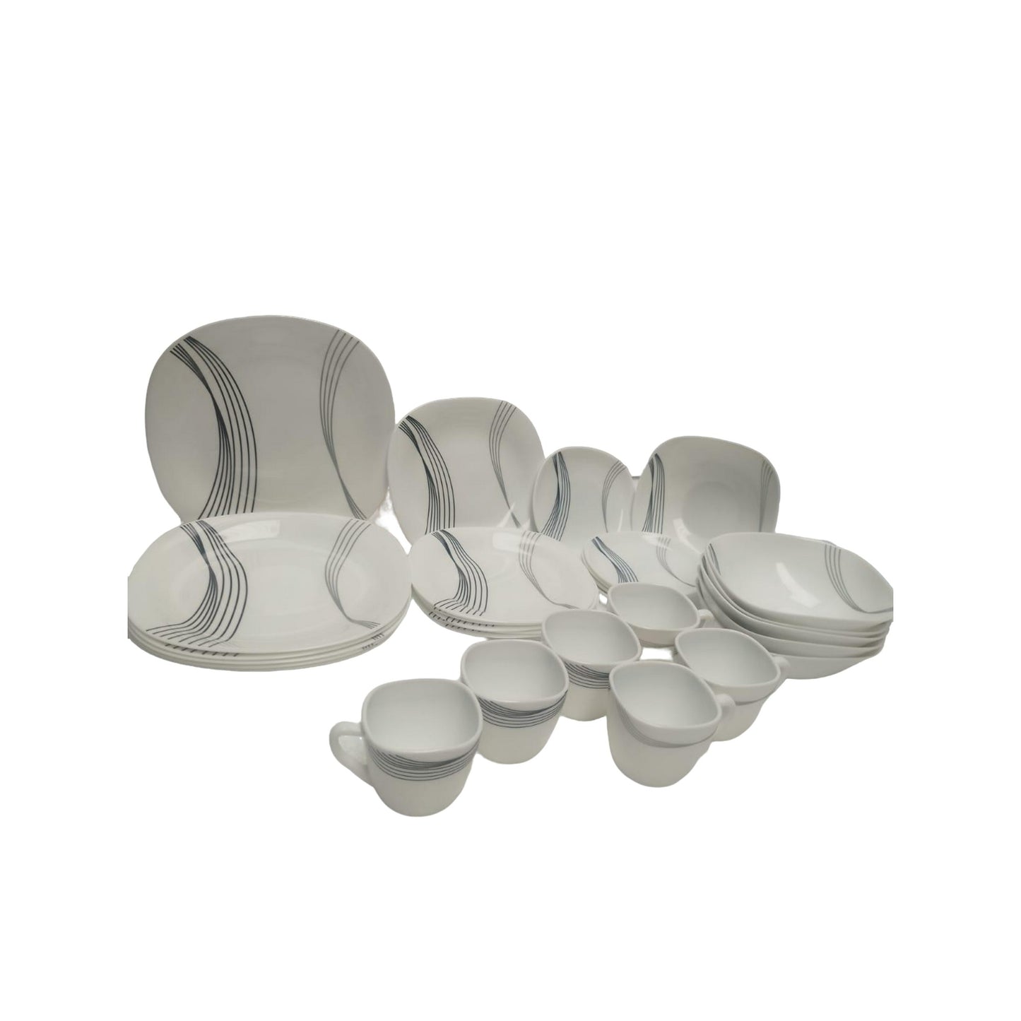 Vajilla 30 Piezas En Vitrocerámica, Líneas Rojas Y Negras