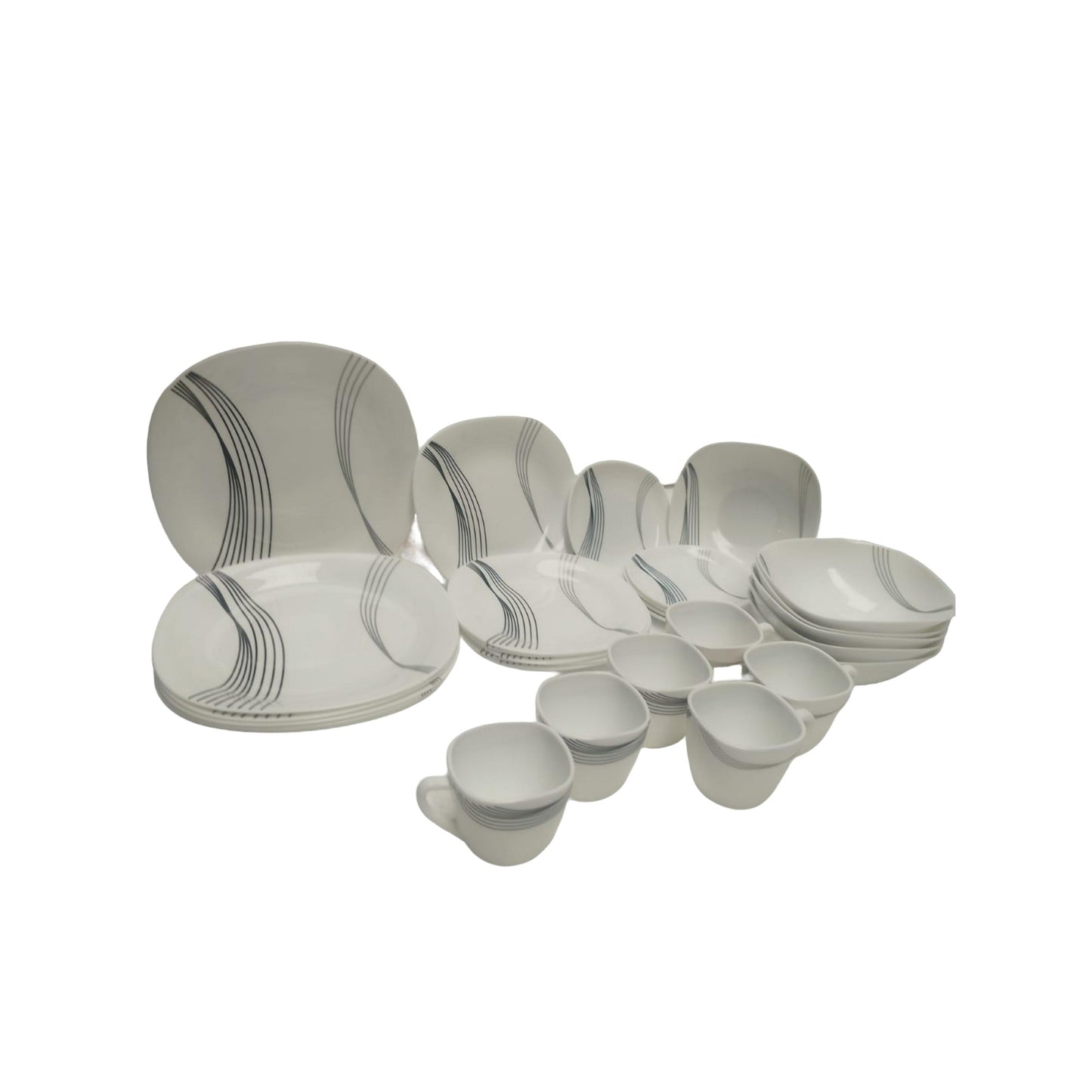 Vajilla 30 Piezas En Vitrocerámica, Líneas Rojas Y Negras