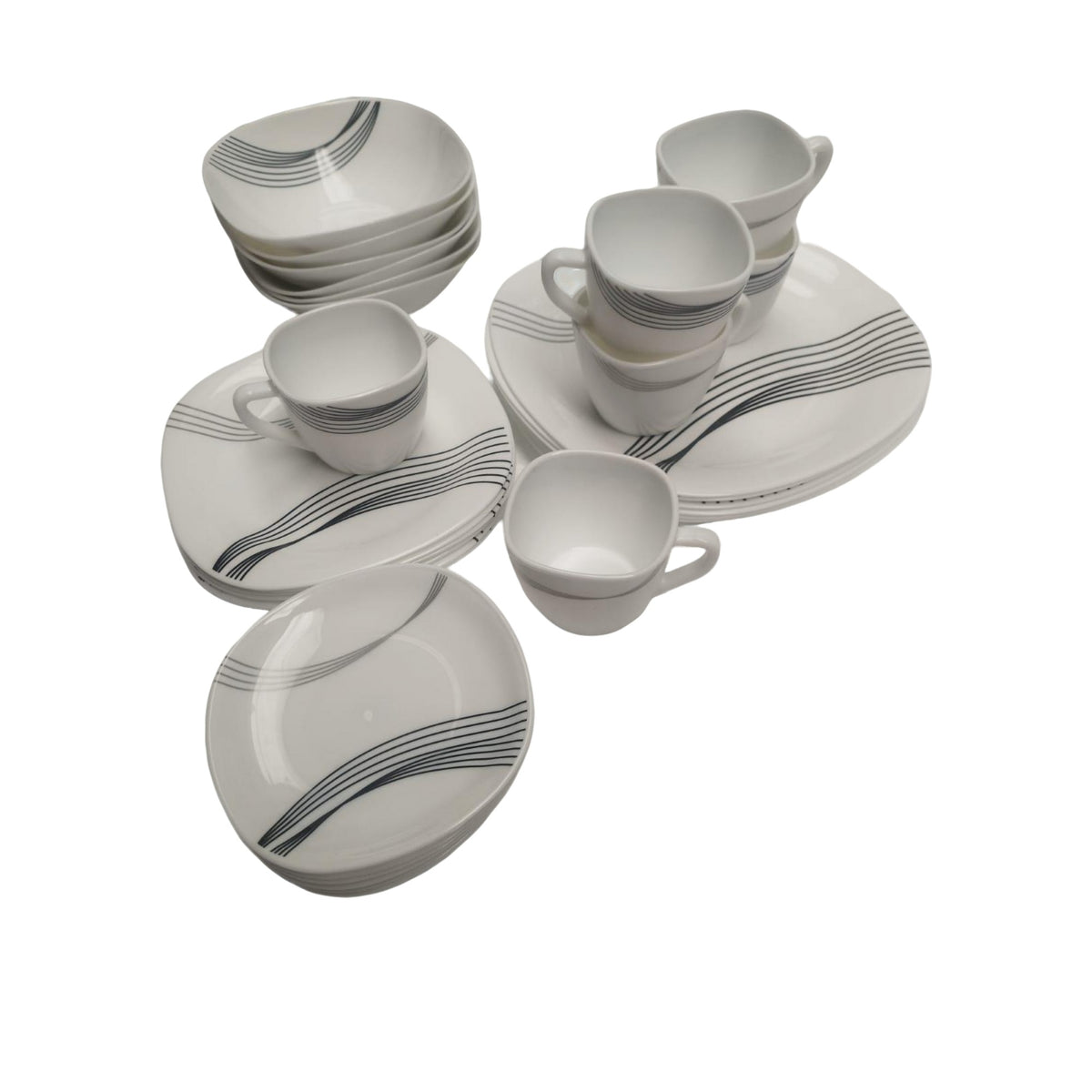 Juego de vajilla en tonos blanco, rojo y negro para comedor elegante